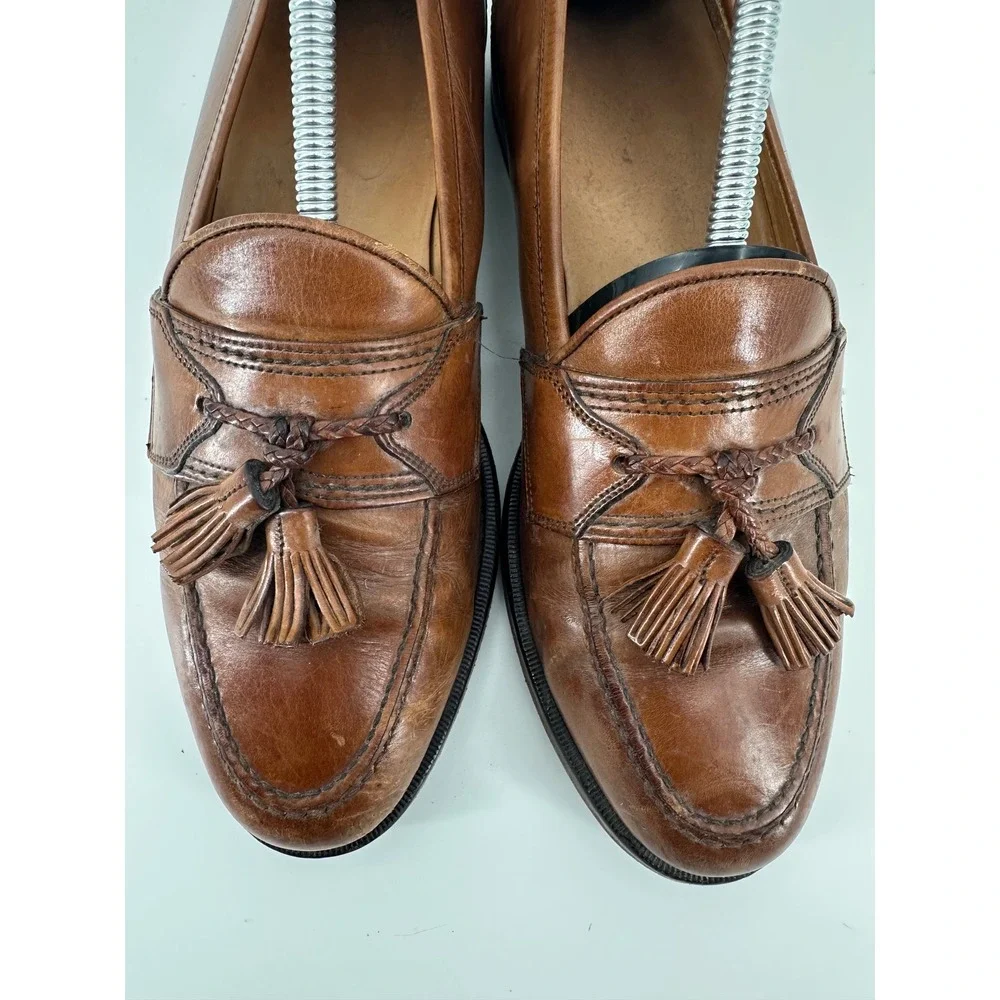 Johnston Murphy Brown Tassel Loafers Braided‎ Detail Made in Italy Dress Shoes